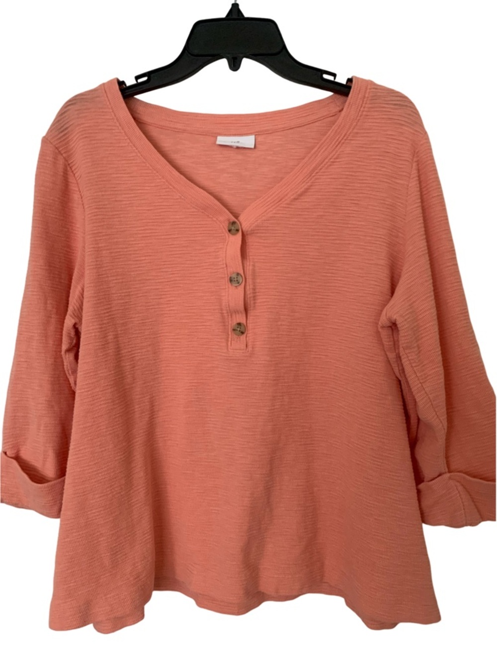 J. Jill Coral Henley Waffle-Knit Top Sz 24W 3X
